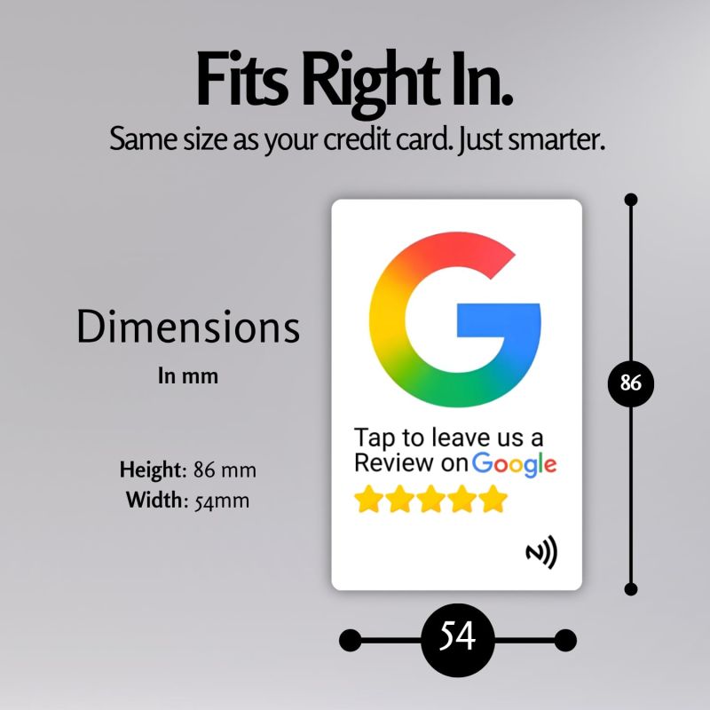 Information graphic from the Amazon listing for tinydabba Review NFC Card