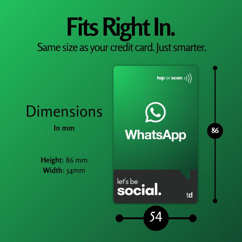 Information graphic from the Amazon listing for tinydabba WhatsApp NFC Business Card