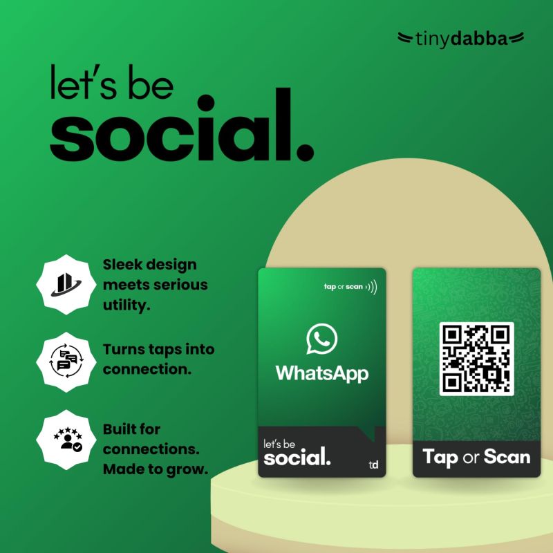 Information graphic from the Amazon listing for tinydabba WhatsApp NFC Business Card