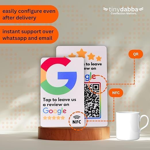 Information graphic from the Amazon listing for tinydabba Review NFC Card