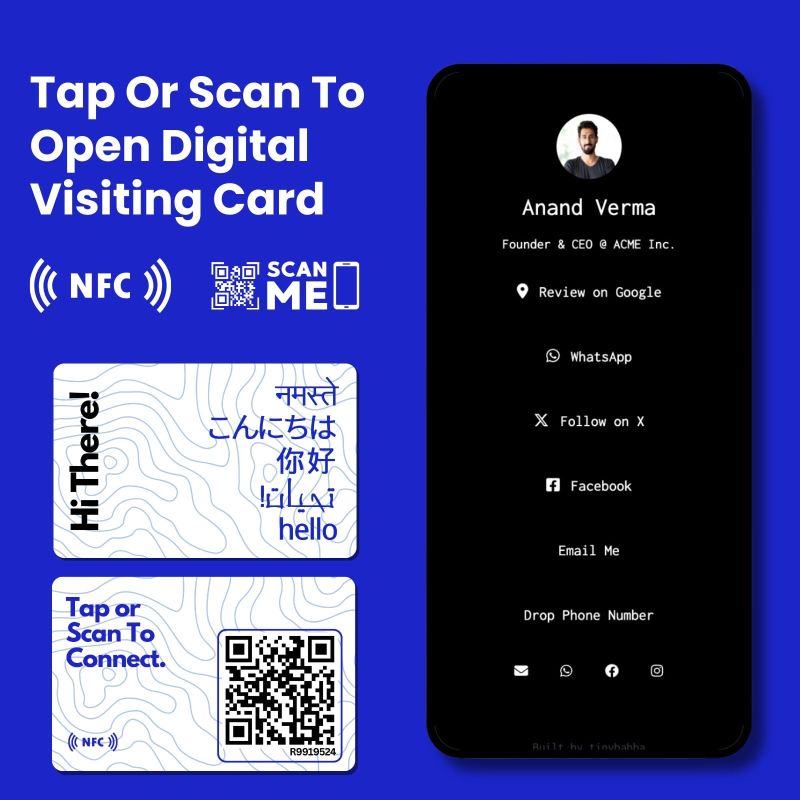 Information graphic from the Amazon listing for tinydabba NFC & QR-Enabled Business Card