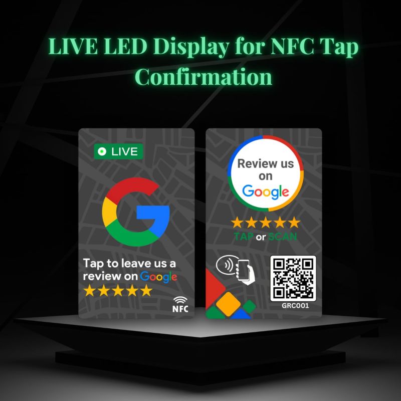 Information graphic from the Amazon listing for tinydabba Led Review NFC Card