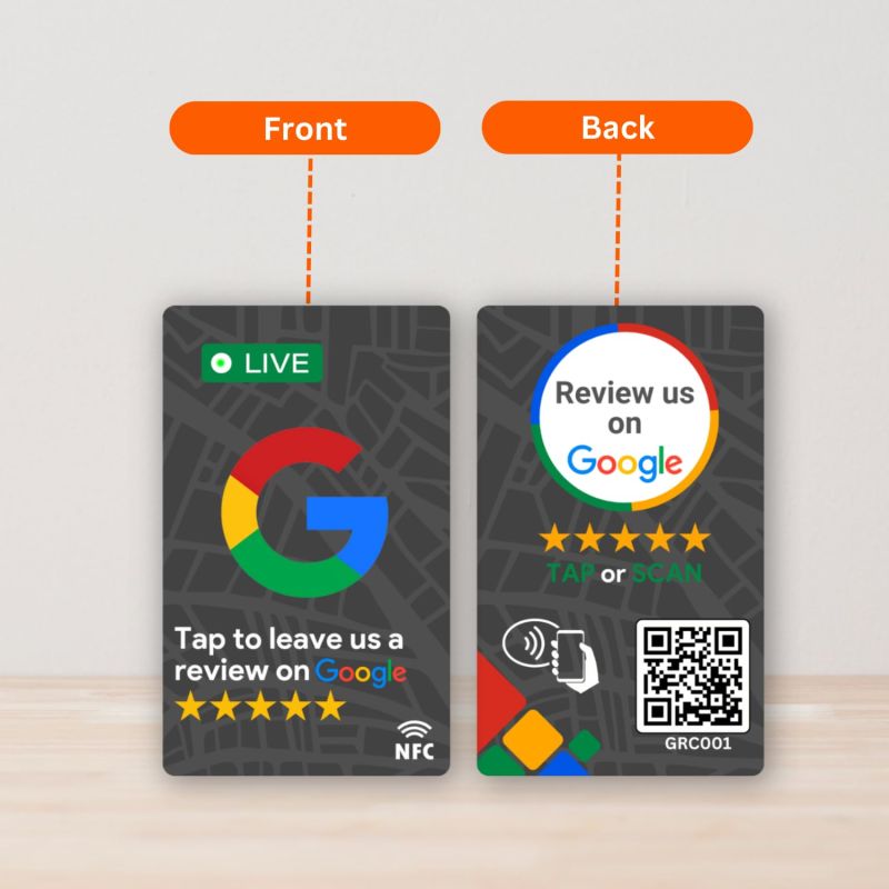 Information graphic from the Amazon listing for tinydabba Led Review NFC Card