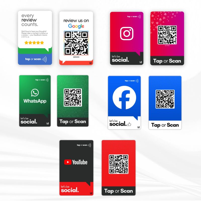 Review NFC Card, Pack of 5 cards, Facebook, Whatsapp, Instagram, Youtube
