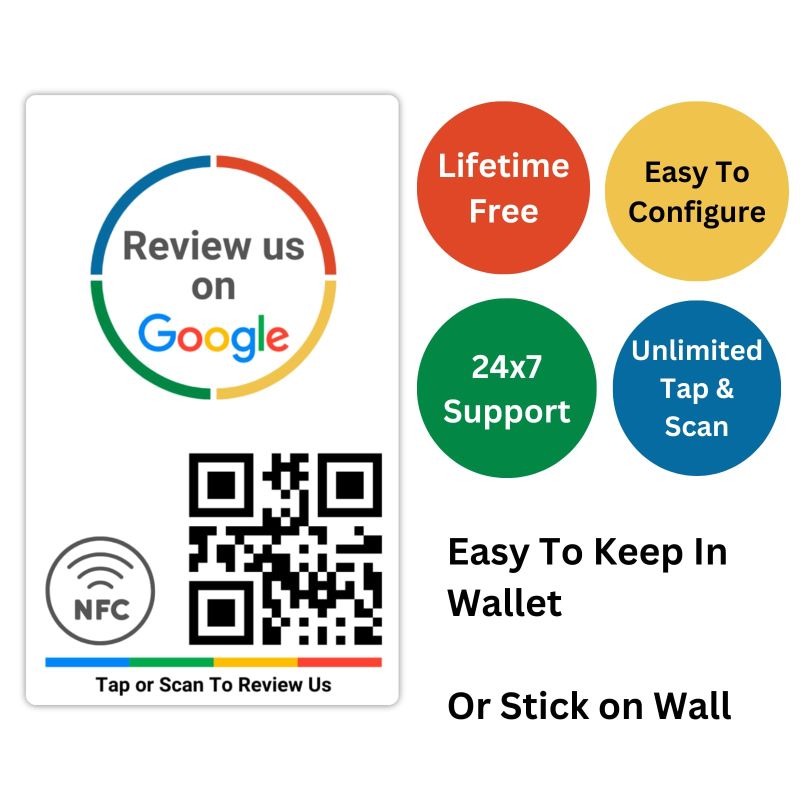 Information graphic from the Amazon listing for Review NFC Card with sticker