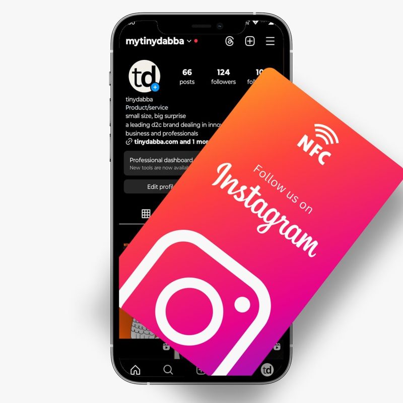 Information graphic from the Amazon listing for tinydabba Instagram NFC & QR Card