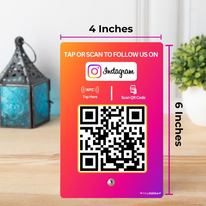 Information graphic from the Amazon listing for tinydabba Instagram Review NFC Standee with QR Code