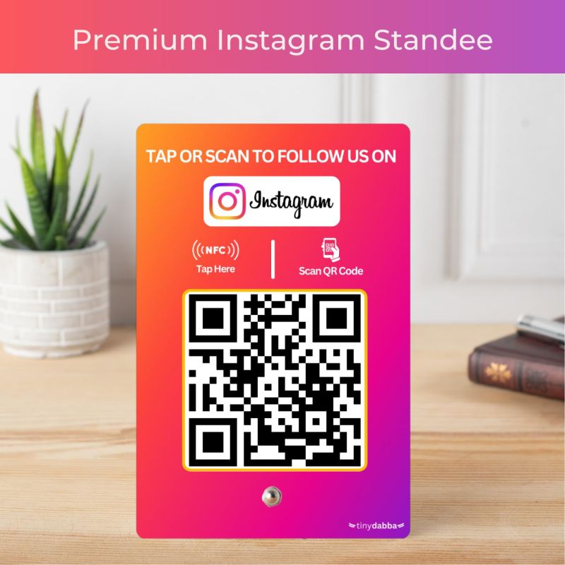 Information graphic from the Amazon listing for tinydabba Instagram Review NFC Standee with QR Code