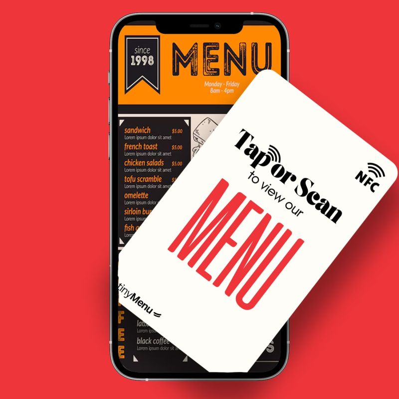 Information graphic from the Amazon listing for tinydabba Menu NFC Card