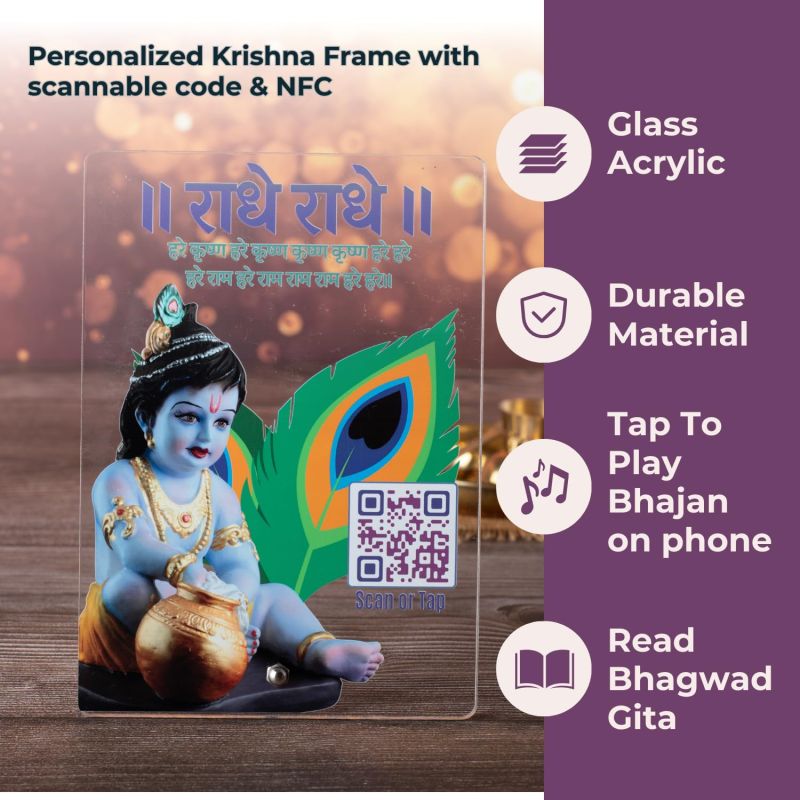 Information graphic from the Amazon listing for Krishna Photo Frame with QR & NFC
