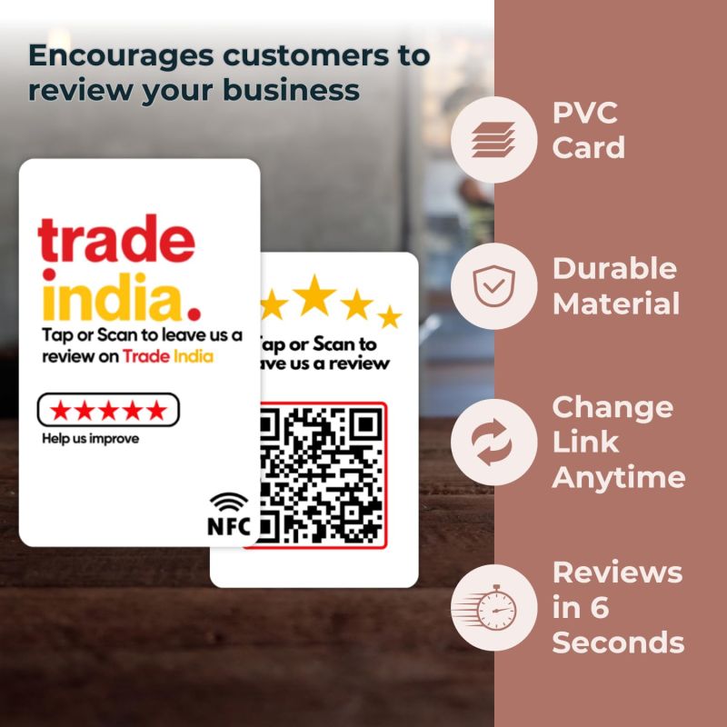 Information graphic from the Amazon listing for tinydabba Trade India Review NFC Card