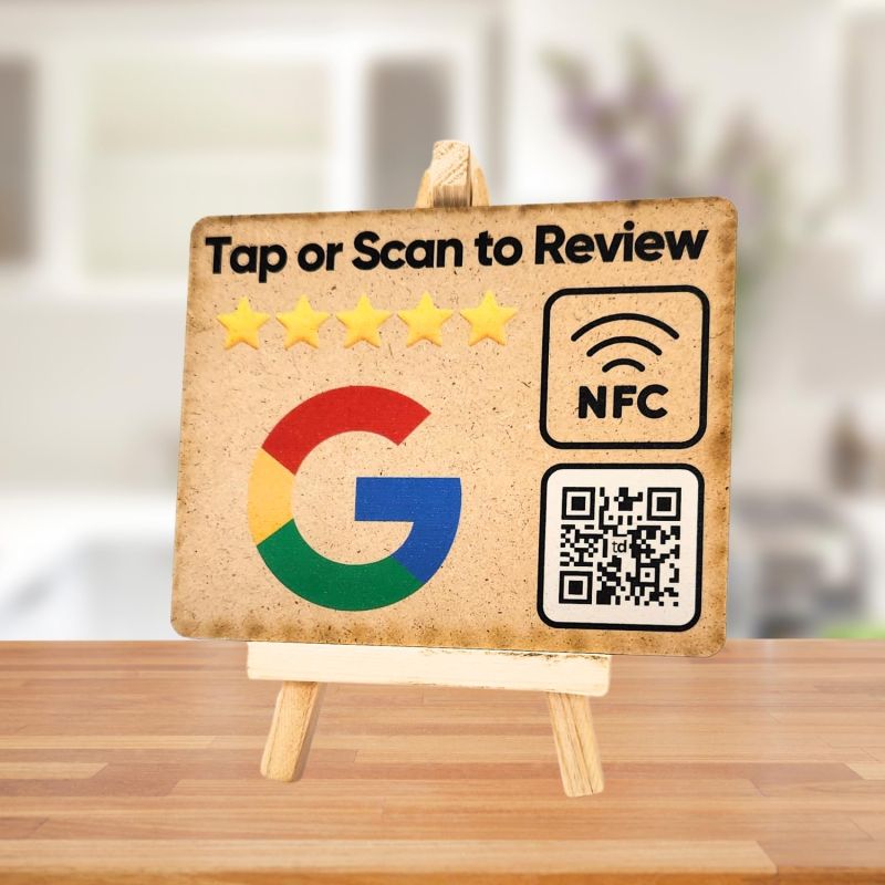 tinydabba Wooden Review NFC Standee with QR Code (With Wooden Stand)
