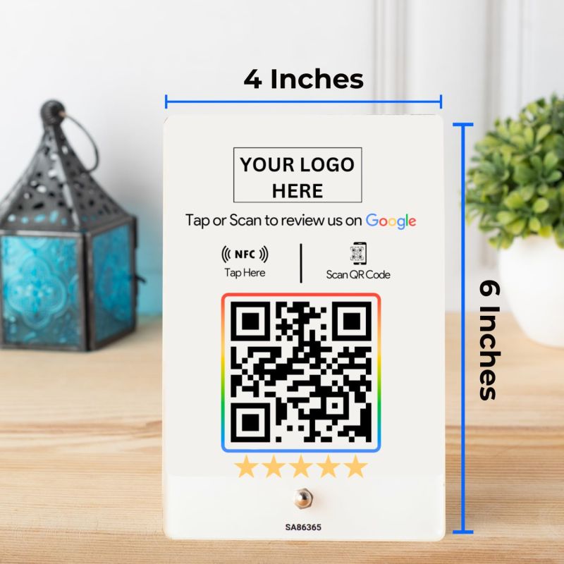 Information graphic from the Amazon listing for tinydabba Custom Review NFC Standee with QR Code