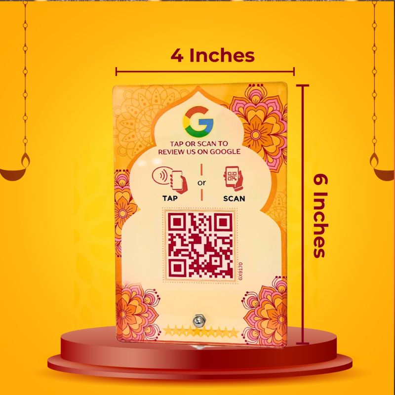 Information graphic from the Amazon listing for tinydabba Diwali Edition Review NFC Standee with QR Code