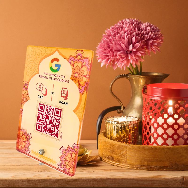 Information graphic from the Amazon listing for tinydabba Diwali Edition Review NFC Standee with QR Code