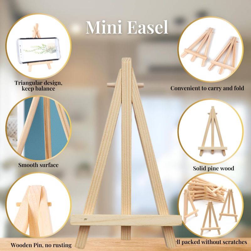 Information graphic from the Amazon listing for tinydabba 6-Inch Mini Wooden Easel Set (Pack of 5)
