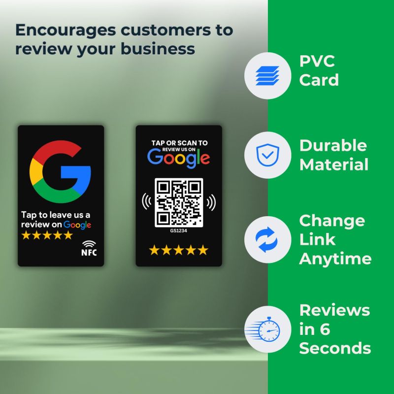 Information graphic from the Amazon listing for tinydabba Review NFC Card Black