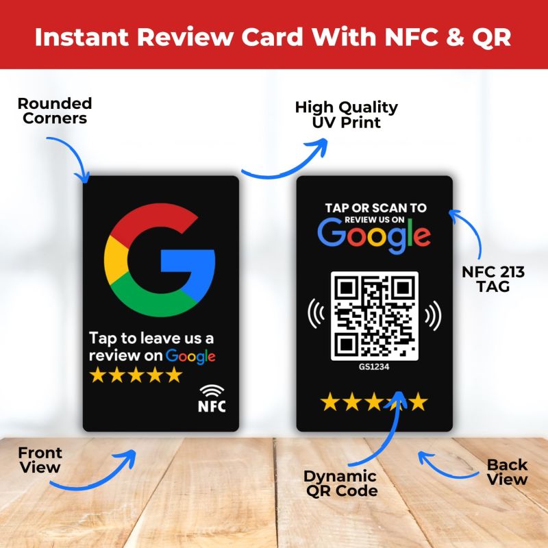 Information graphic from the Amazon listing for tinydabba Review NFC Card Black