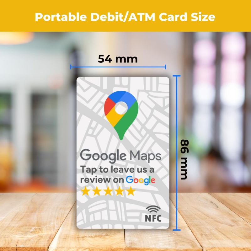 Information graphic from the Amazon listing for tinydabba Review NFC Card Maps Edition