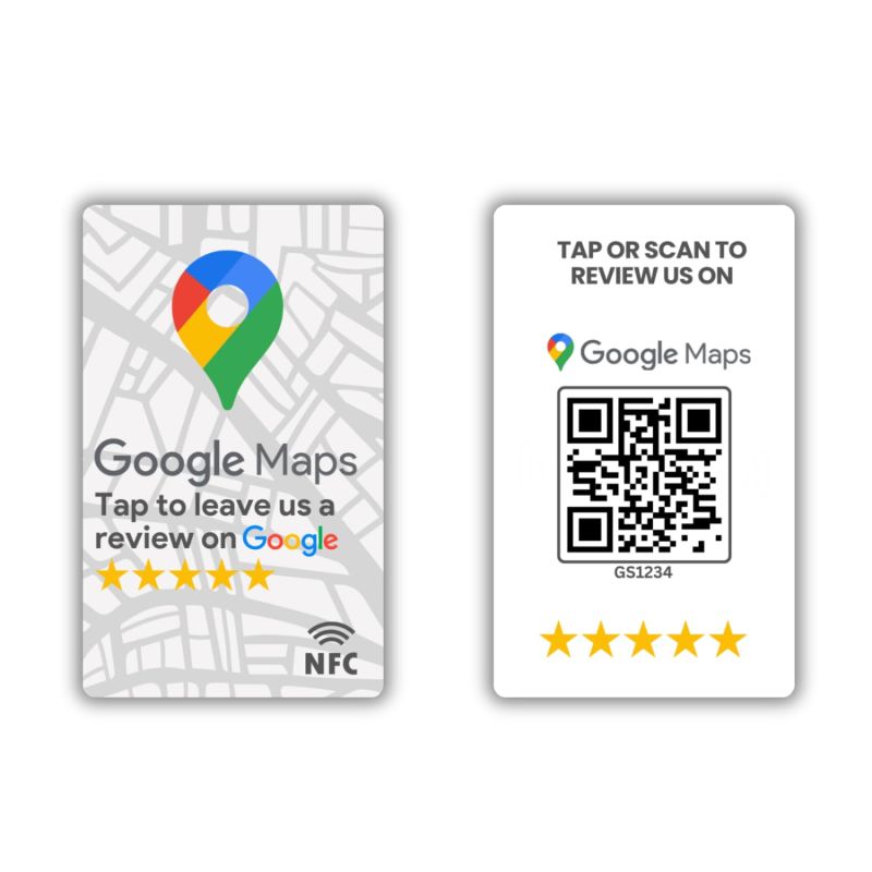Information graphic from the Amazon listing for tinydabba Review NFC Card Maps Edition With Stand