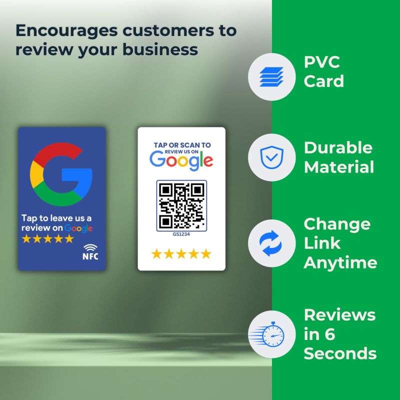 Information graphic from the Amazon listing for tinydabba Review NFC Card Blue