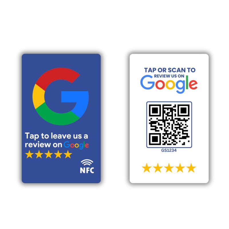 Information graphic from the Amazon listing for tinydabba Review NFC Card Blue With Stand| Along with QR Code