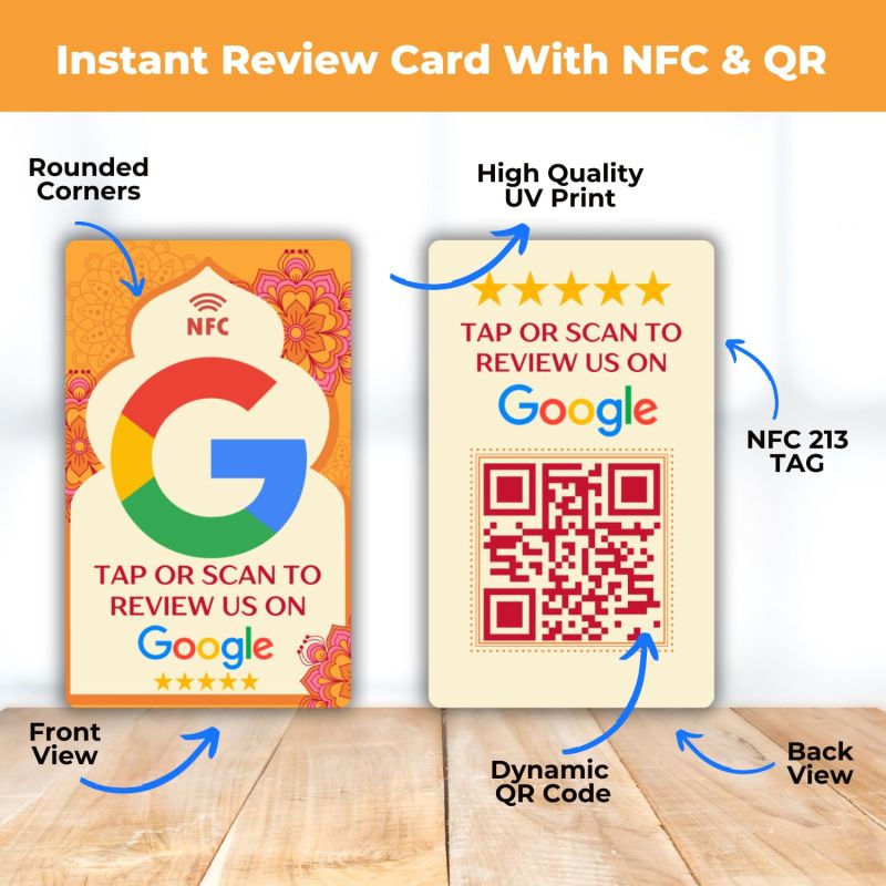 Information graphic from the Amazon listing for tinydabba Review NFC Card Diwali Edition