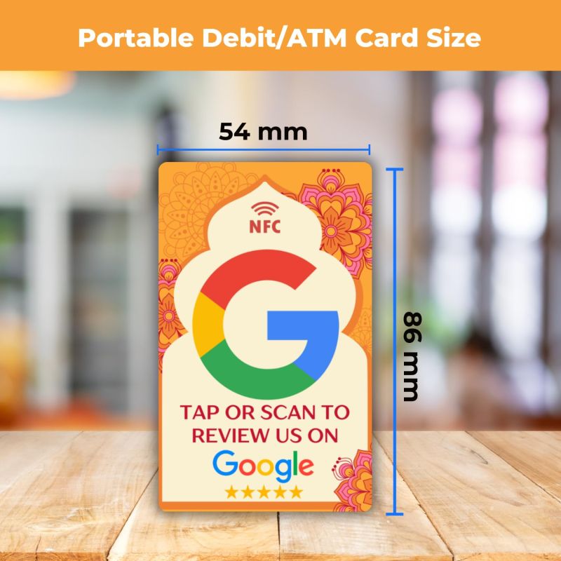 Information graphic from the Amazon listing for tinydabba Review NFC Card Diwali Edition