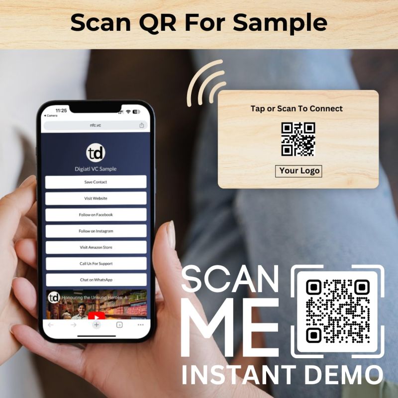 Information graphic from the Amazon listing for tinydabba NFC & QR-Enabled Business Card
