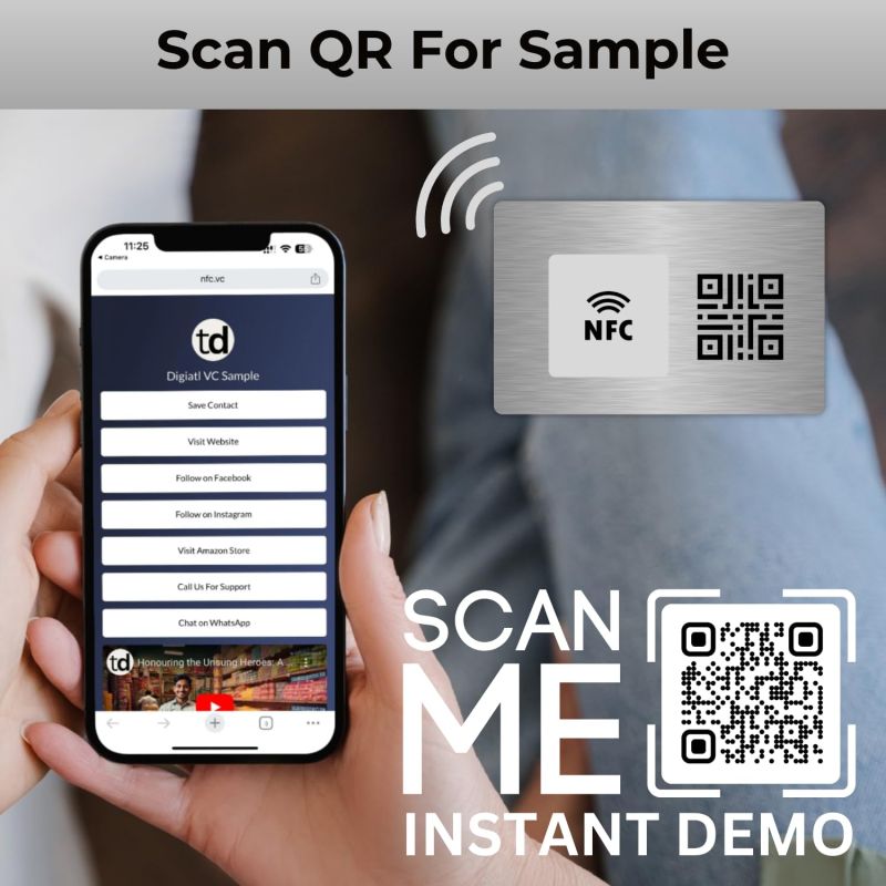 Information graphic from the Amazon listing for tinydabba NFC & QR-Enabled Business Card