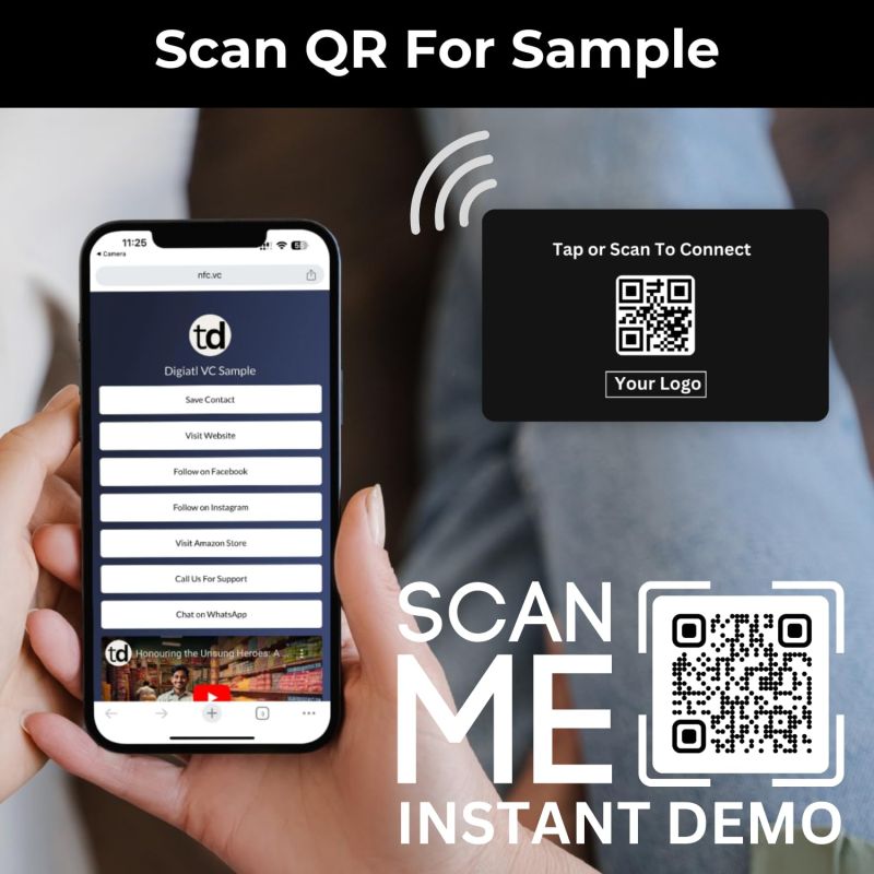 Information graphic from the Amazon listing for tinydabba NFC & QR-Enabled Business Card