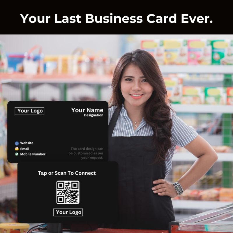 Information graphic from the Amazon listing for tinydabba NFC & QR-Enabled Business Card