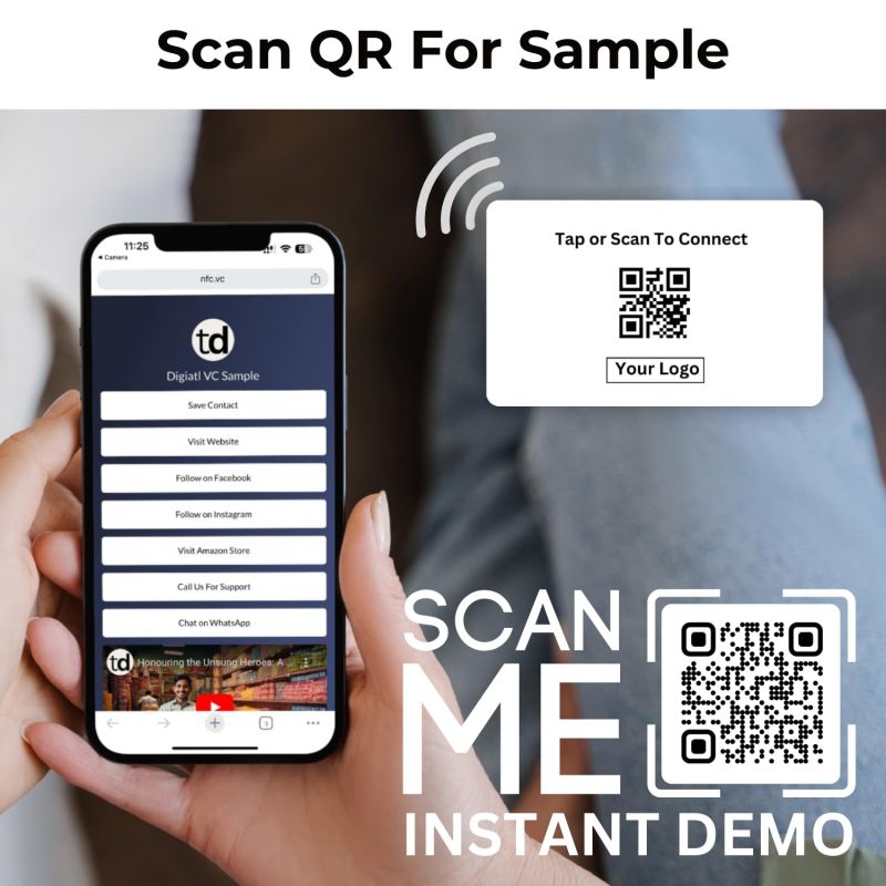 Information graphic from the Amazon listing for tinydabba NFC & QR-Enabled Business Card
