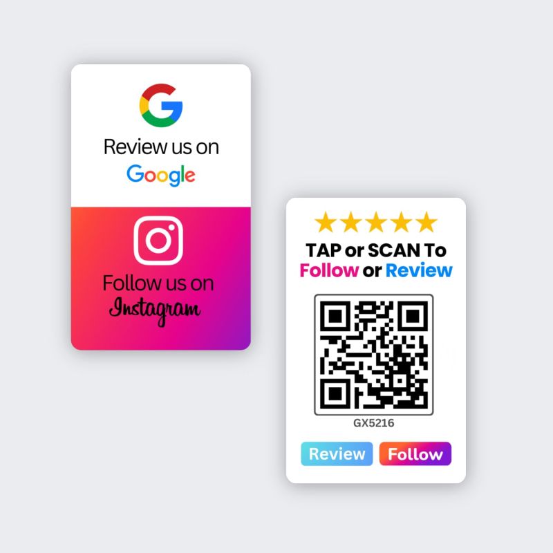 Review + Instagram 2-in-1 combo NFC Card with QR Code