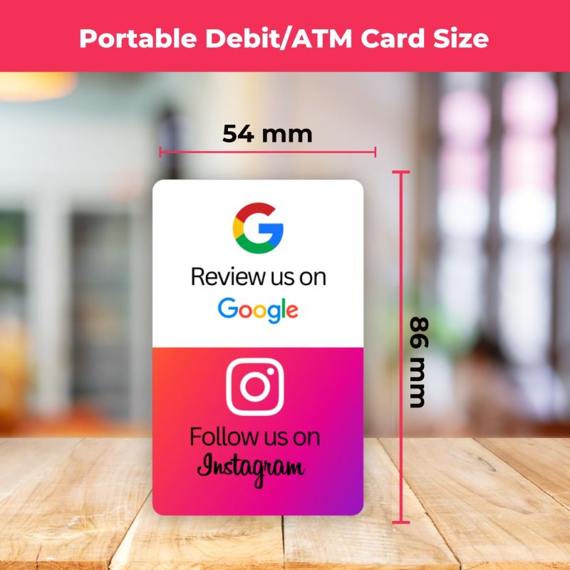 Information graphic from the Amazon listing for Review + Instagram 2-in-1 combo NFC Card with QR Code