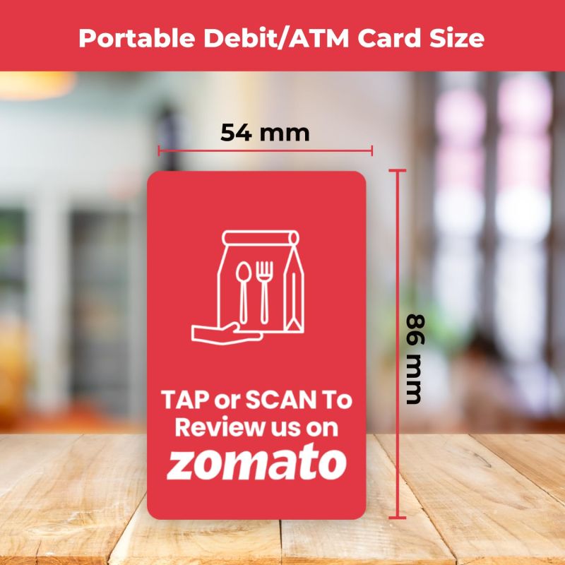 Information graphic from the Amazon listing for Zomato Review NFC Card with QR Code