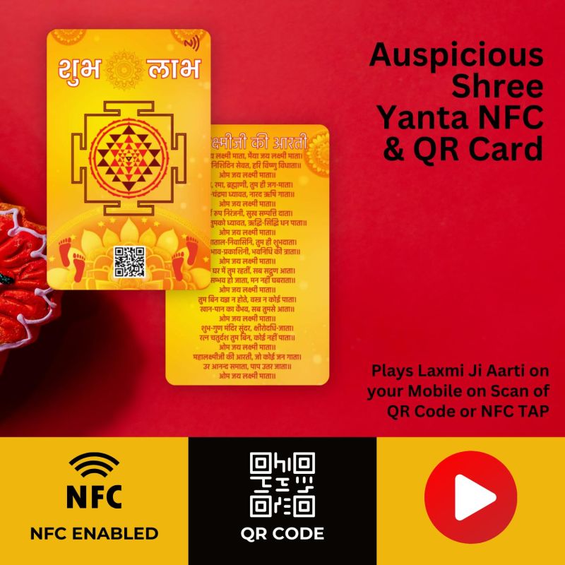 Information graphic from the Amazon listing for Maa Laxmi Ji Shree Yantra NFC & QR Code Card with Charan Paduka