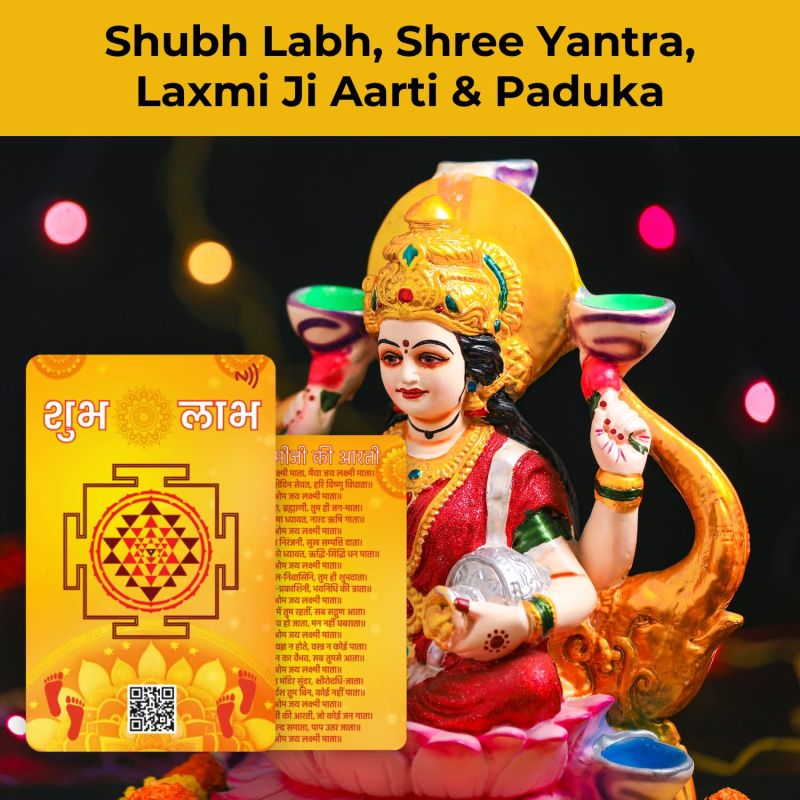 Information graphic from the Amazon listing for Maa Laxmi Ji Shree Yantra NFC & QR Code Card with Charan Paduka