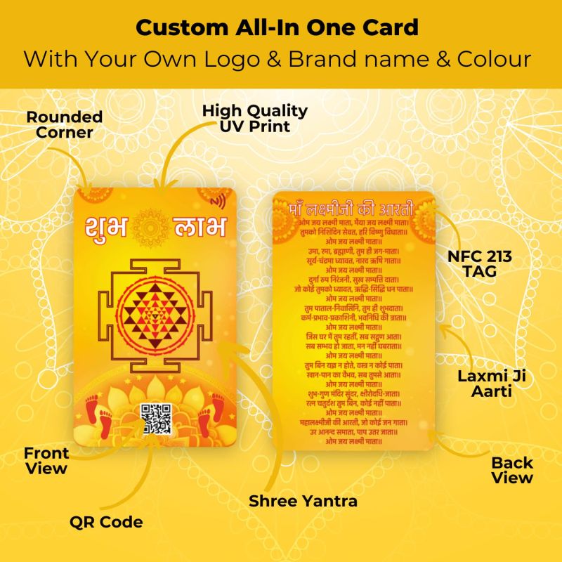 Information graphic from the Amazon listing for Maa Laxmi Ji Shree Yantra NFC & QR Code Card with Charan Paduka