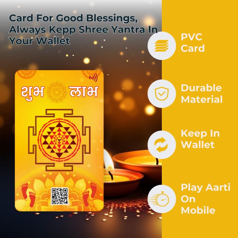 Information graphic from the Amazon listing for Maa Laxmi Ji Shree Yantra NFC & QR Code Card with Charan Paduka