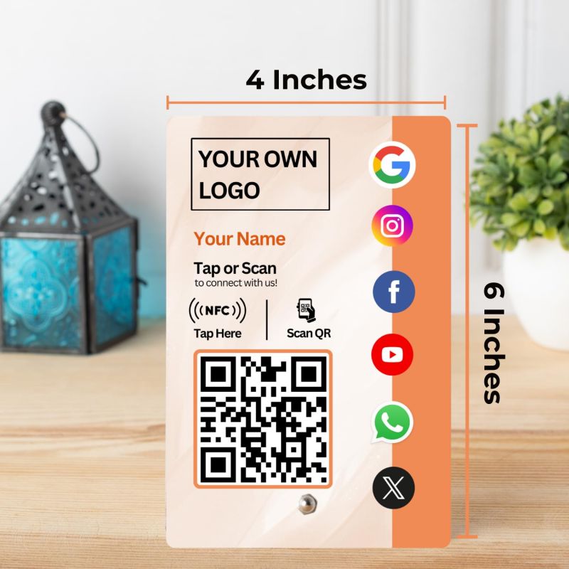 Information graphic from the Amazon listing for tinydabba All in One Custom Review NFC Standee with QR Code