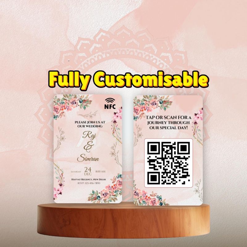 Information graphic from the Amazon listing for tinydabba Custom Wedding NFC & QR Card