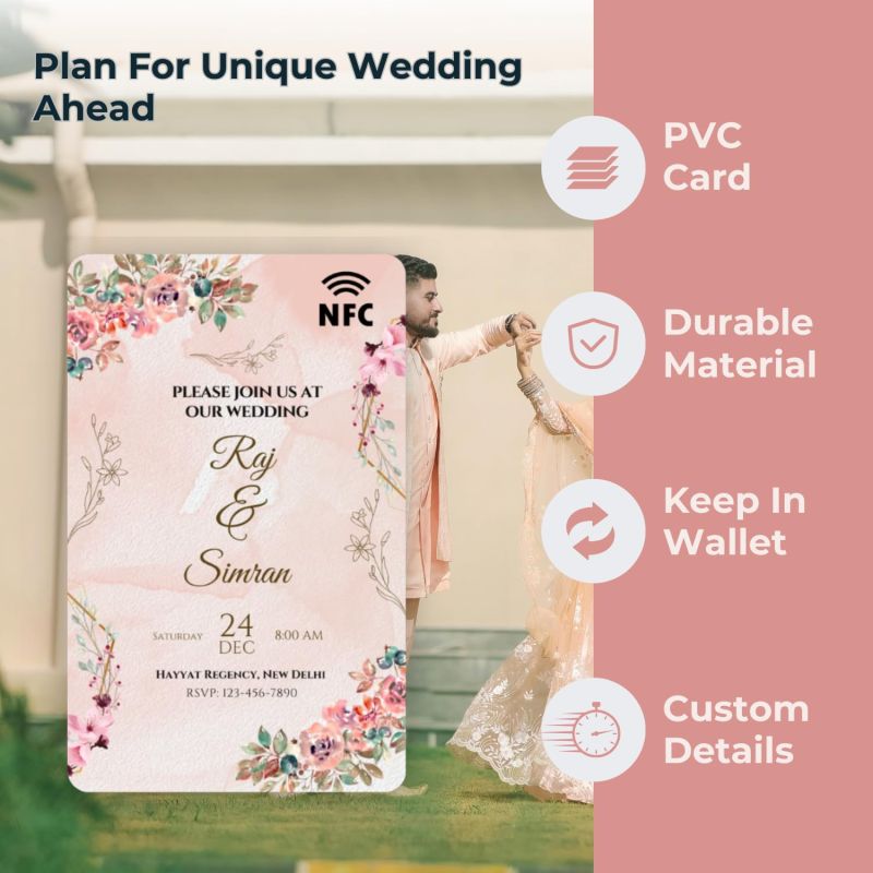 Information graphic from the Amazon listing for tinydabba Custom Wedding NFC & QR Card