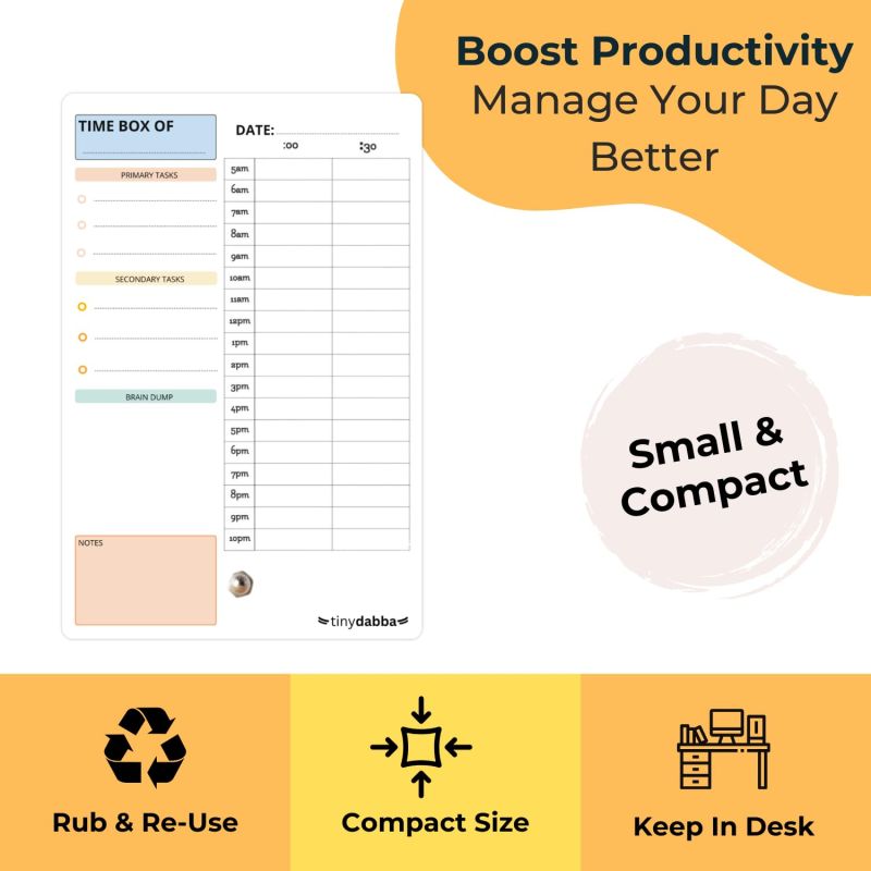 Information graphic from the Amazon listing for tinydabba Daily Planner Organizer, Timebox