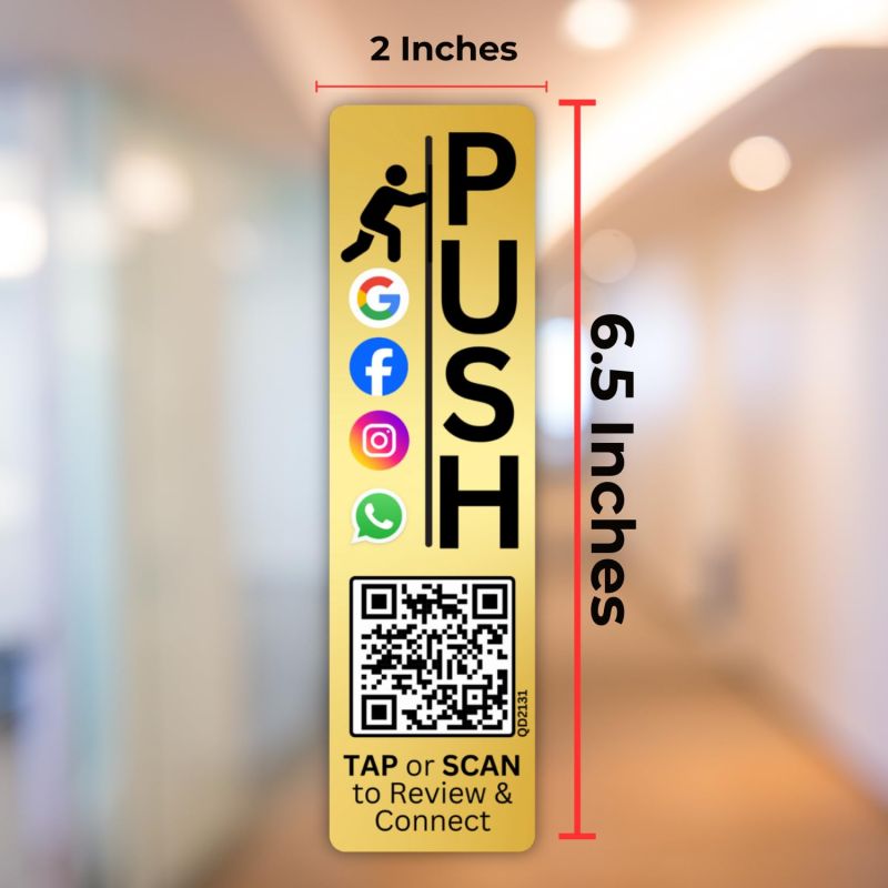 Information graphic from the Amazon listing for tinydabba Push Pull Golden Glass Door Acrylic Signage