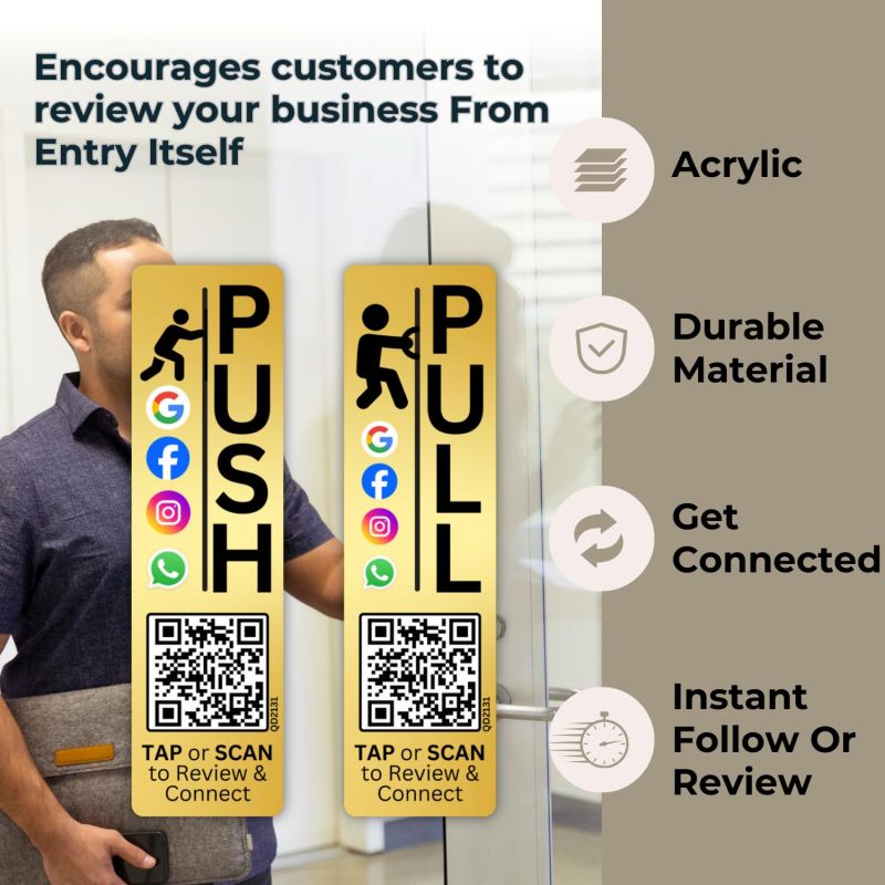 Information graphic from the Amazon listing for tinydabba Push Pull Golden Glass Door Acrylic Signage