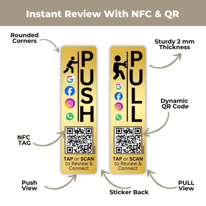Information graphic from the Amazon listing for tinydabba Push Pull Golden Glass Door Acrylic Signage