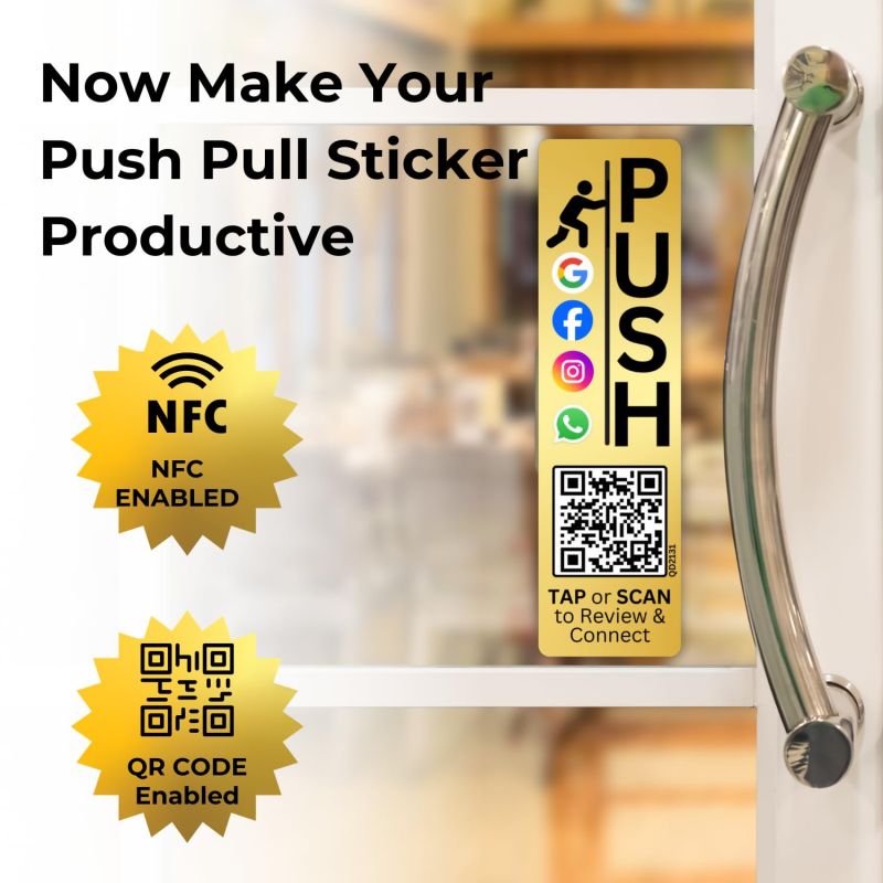 Information graphic from the Amazon listing for tinydabba Push Pull Golden Glass Door Acrylic Signage
