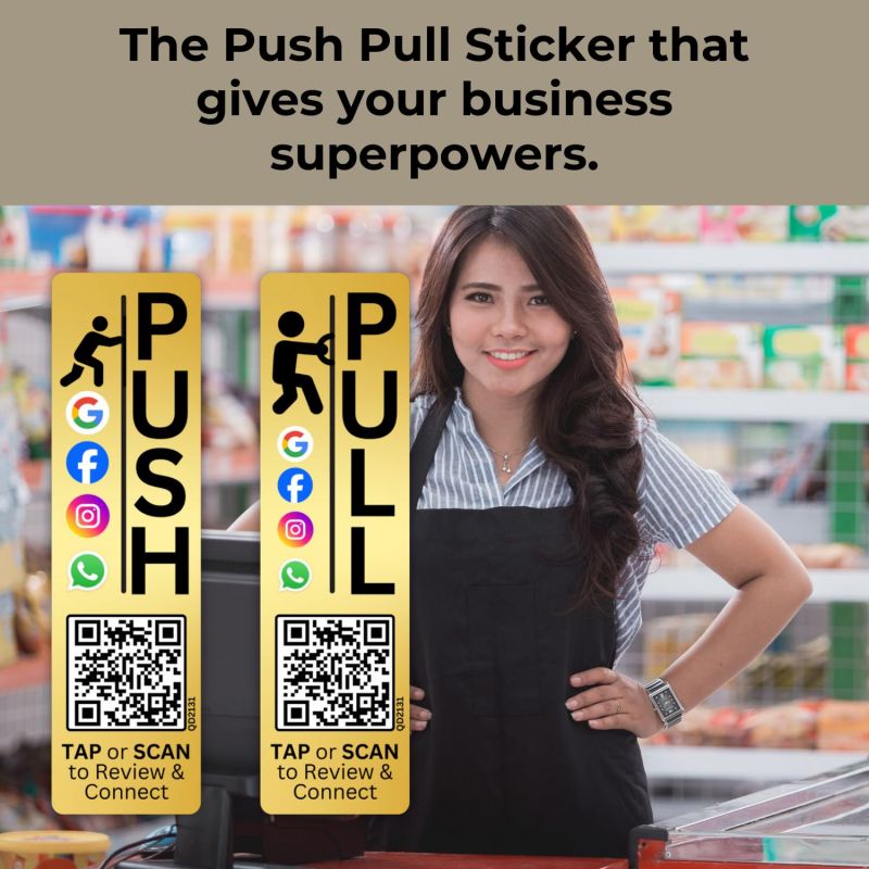 Information graphic from the Amazon listing for tinydabba Push Pull Golden Glass Door Acrylic Signage