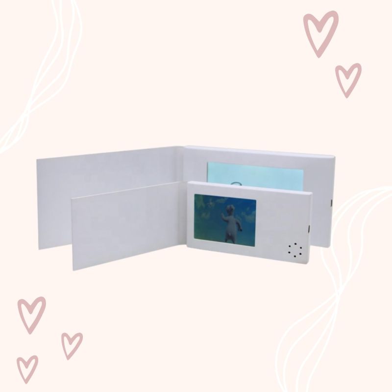 Information graphic from the Amazon listing for tinydabba Custom LCD Video Greeting Card, 2.4 inch Screen, Digital Message Display for Anniversary, Birthday, Wedding, Valentine, Visting Card